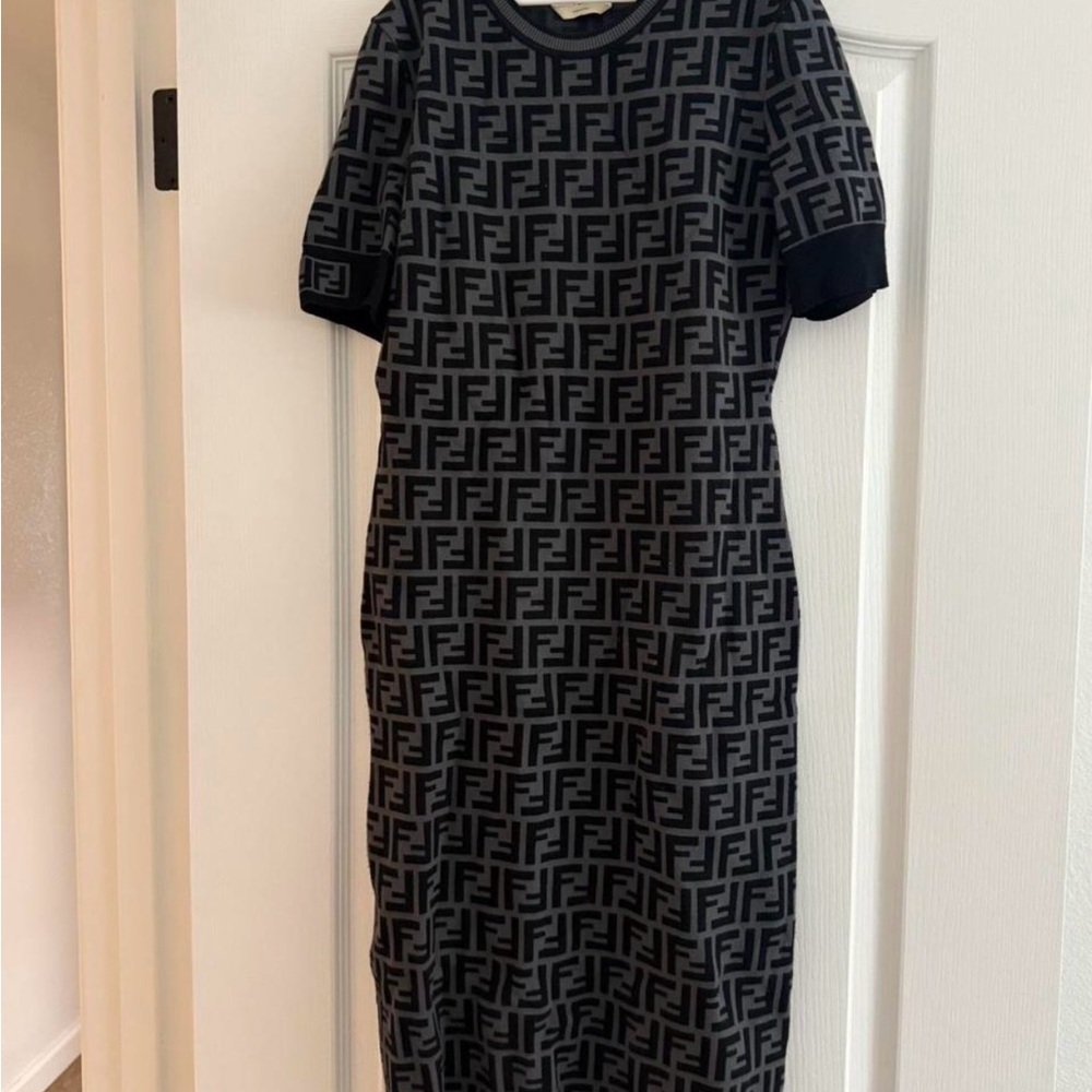 Fendi Monogram Black and Gray Midi Dress